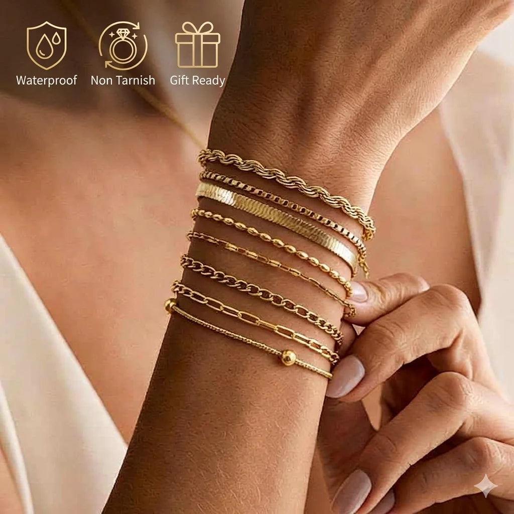 Bracelet Femme en Acier Inoxydable doré – Chaîne Fine Empilable, Résistant à l'Eau, Bijou Tendance Anti-Ternissement