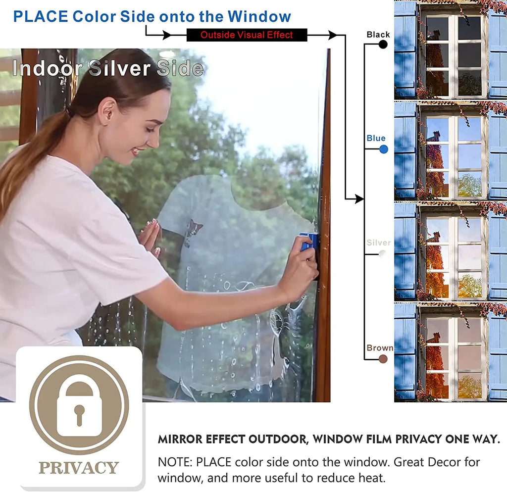 Film Miroir pour Fenêtre – Confidentialité de Jour, Anti-UV, Contrôle Thermique, Effet Miroir pour Maison et Bureau