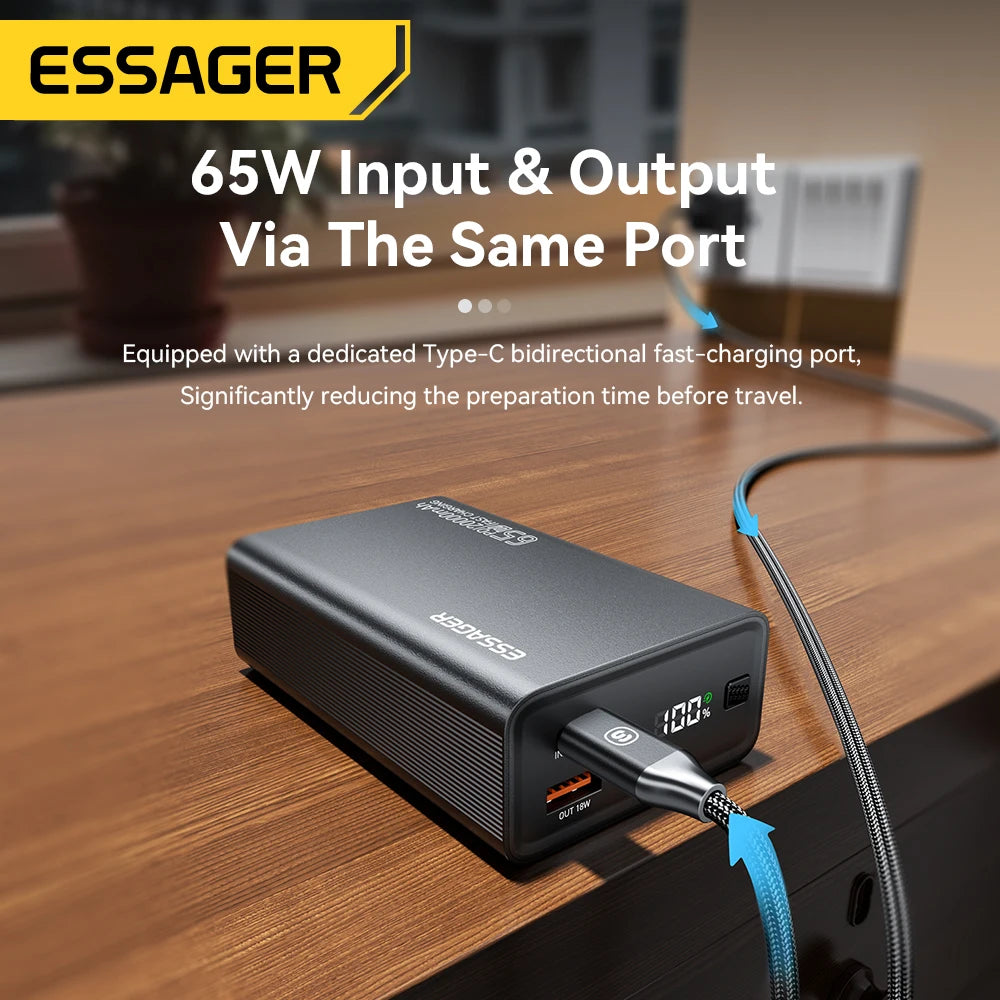 Batterie Externe 20000mAh 65W Charge Rapide – Essager | USB-C PD, Affichage LED