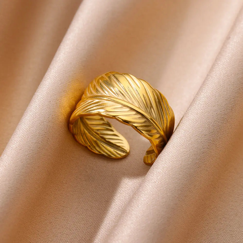 Bague Large Géométrique Acier Inoxydable doré – Style Vintage Minimaliste