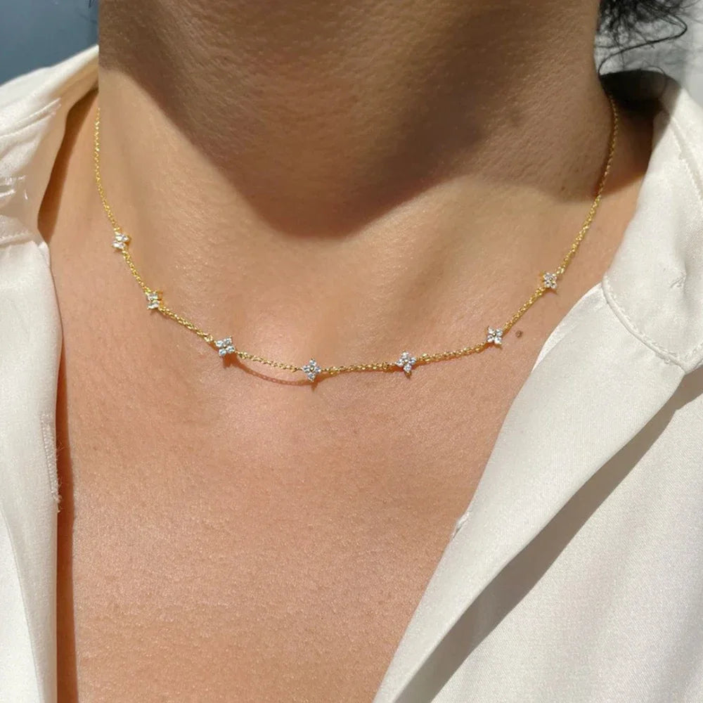 Collier Trèfle à Quatre Feuilles Zircon doré