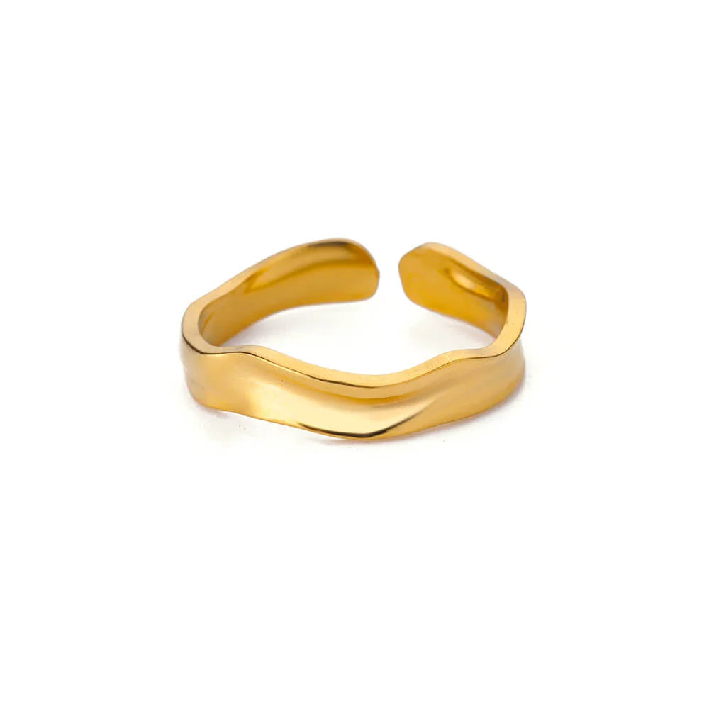 Bague Femme Géométrique en Acier Inoxydable – Zircon Œil Maléfique, Plaqué Or, Ajustable, Bijou Tendance