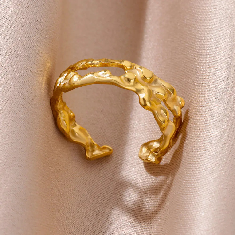 Bague Large Géométrique Acier Inoxydable doré – Style Vintage Minimaliste
