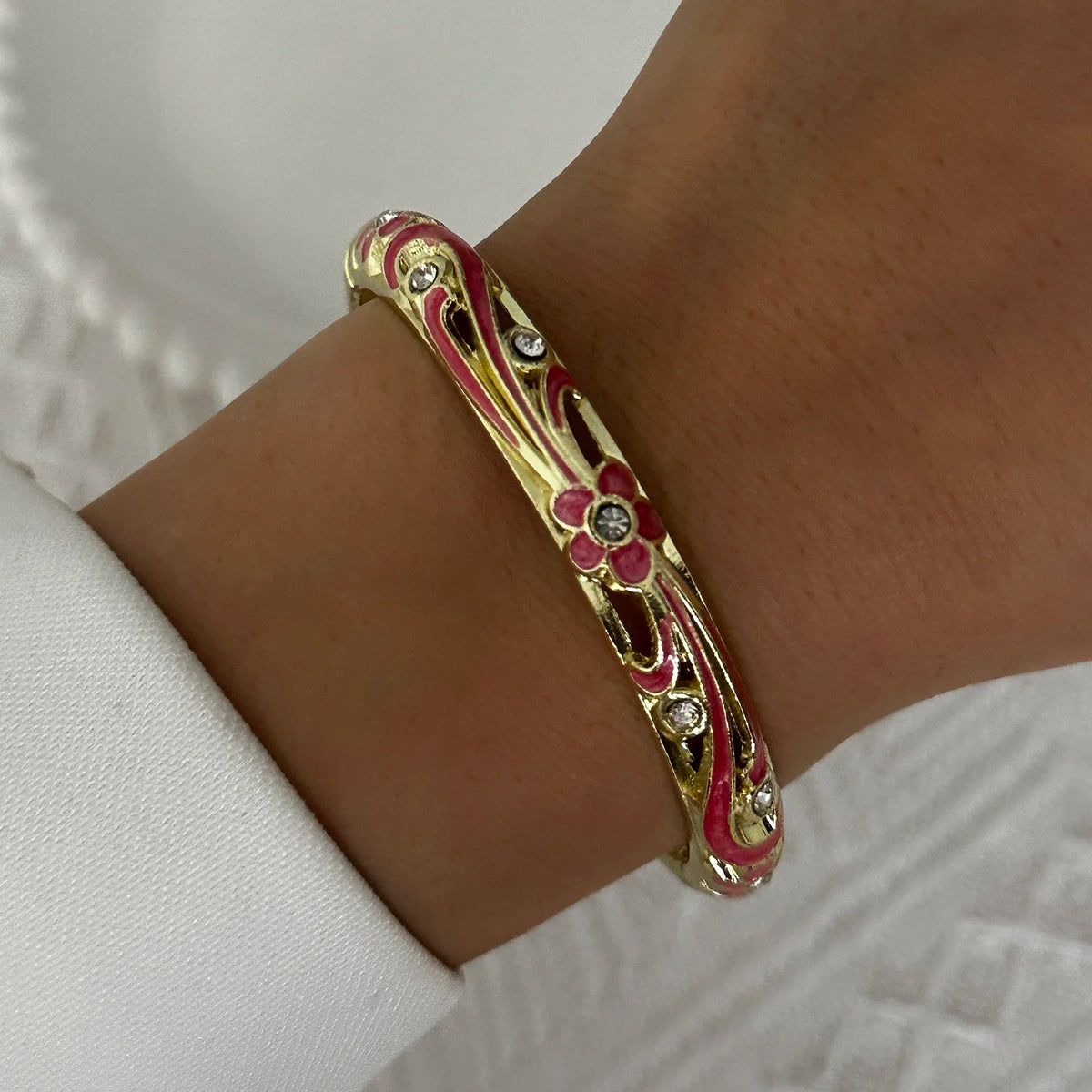 Bracelet Jonc Trèfle à Quatre Feuilles – Émail Coloré & Zircons | Porte-Bonheur