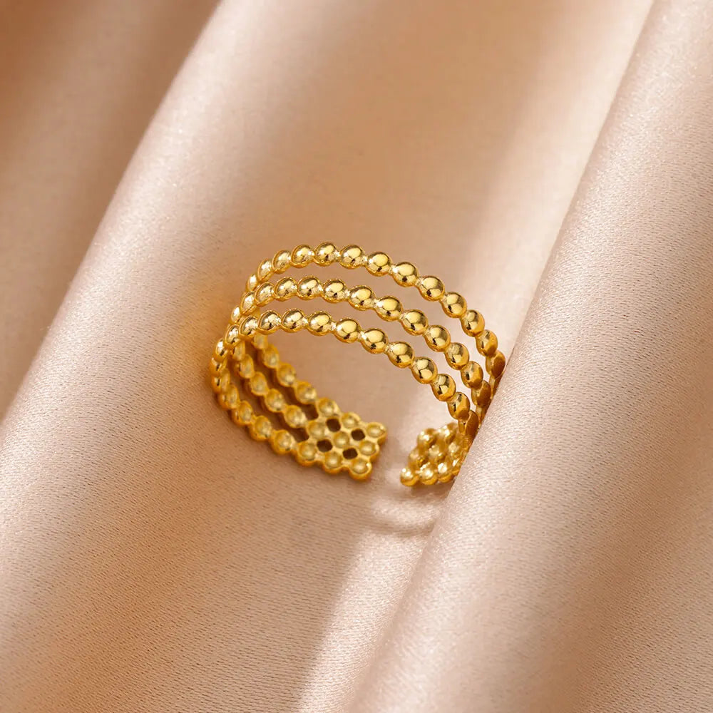 Bague Large Géométrique Acier Inoxydable doré – Style Vintage Minimaliste
