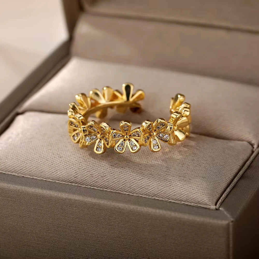 Bague Femme Géométrique en Acier Inoxydable – Zircon Œil Maléfique, Plaqué Or, Ajustable, Bijou Tendance