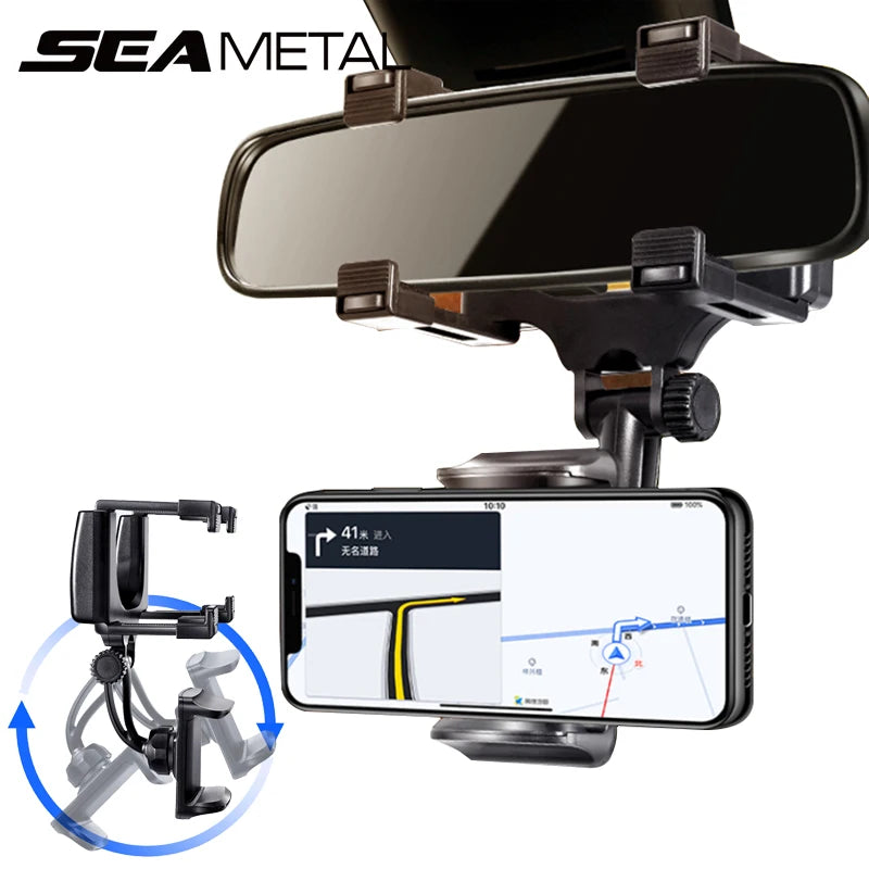 Support Téléphone Voiture pour Rétroviseur SEAMETAL – Rotation 360°, Fixation Stable, Navigation Mains Libres
