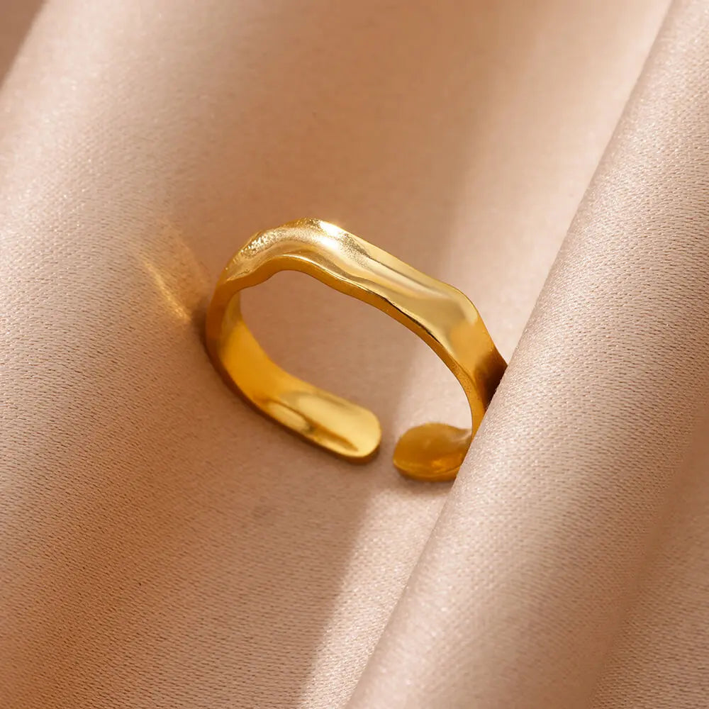 Bague Large Géométrique Acier Inoxydable doré – Style Vintage Minimaliste