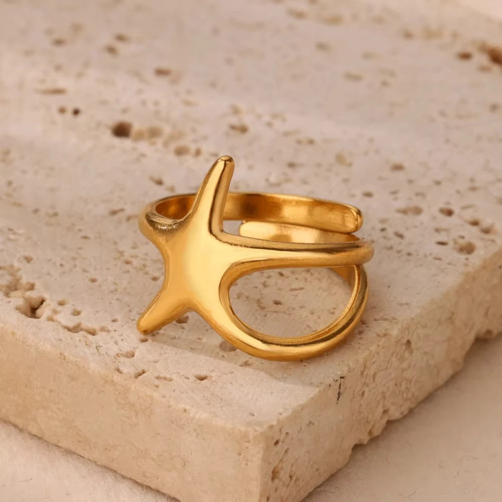 Bague Femme Géométrique en Acier Inoxydable – Zircon Œil Maléfique, Plaqué Or, Ajustable, Bijou Tendance