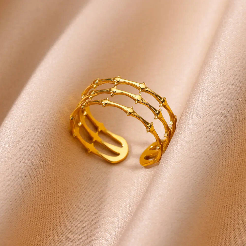 Bague Large Géométrique Acier Inoxydable doré – Style Vintage Minimaliste