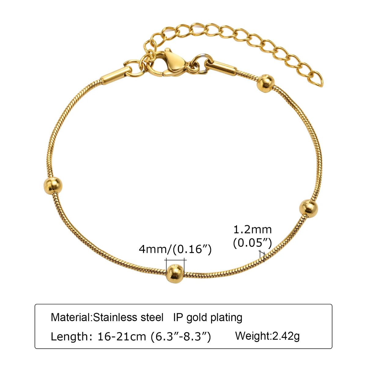 Bracelet Femme en Acier Inoxydable doré – Chaîne Fine Empilable, Résistant à l'Eau, Bijou Tendance Anti-Ternissement