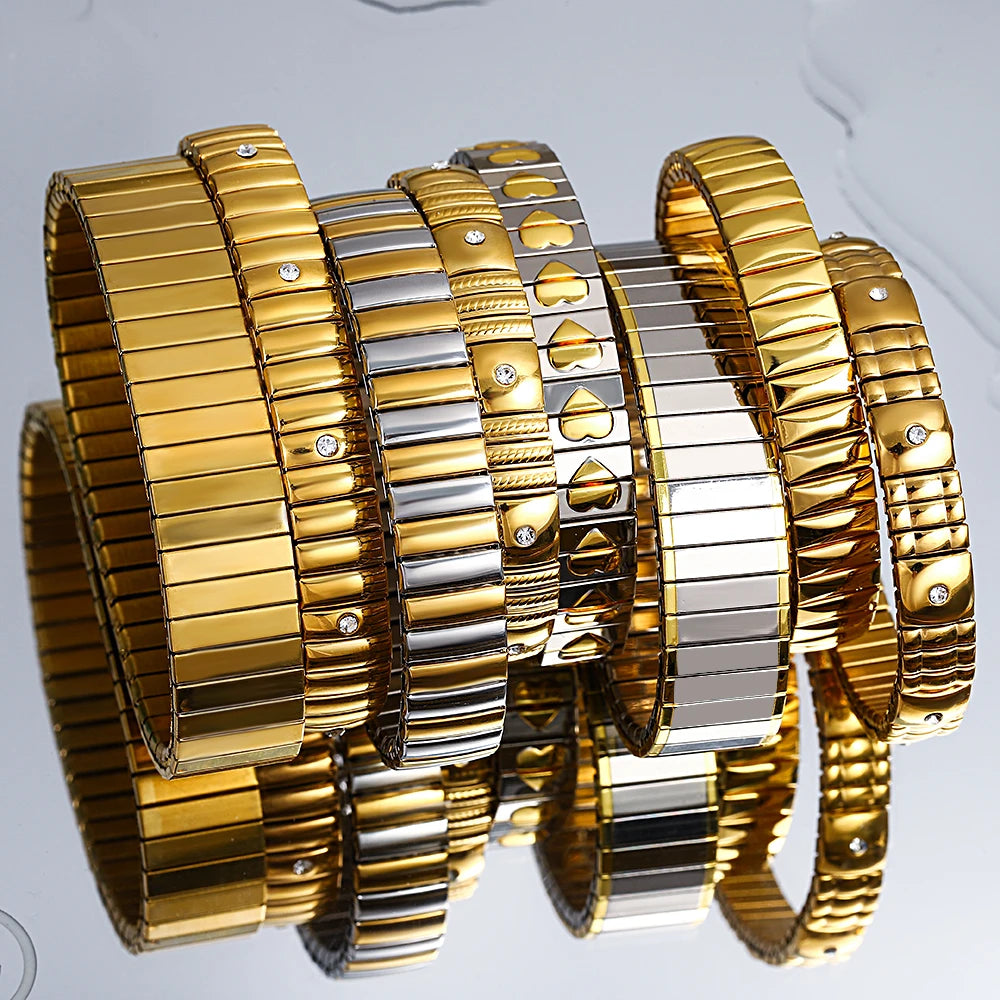 Bracelet Jonc Ajustable Plaqué Or 18K – Acier Inoxydable & Zirconia
