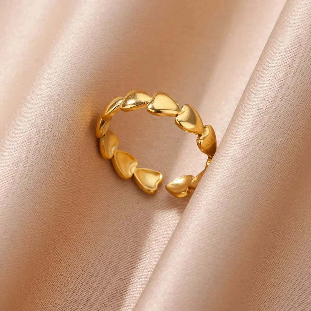 Bague Femme Géométrique en Acier Inoxydable – Zircon Œil Maléfique, Plaqué Or, Ajustable, Bijou Tendance