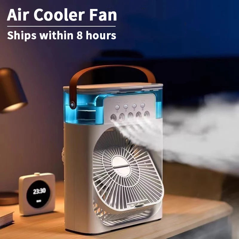 Ventilateur Climatiseur Portable 3-en-1 – Humidificateur & Veilleuse LED