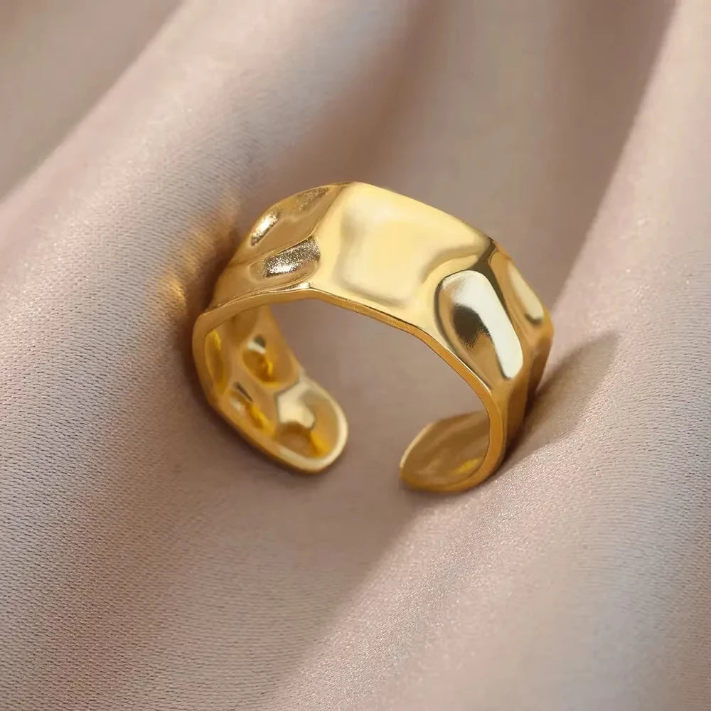 Bague Large Géométrique Acier Inoxydable doré – Style Vintage Minimaliste