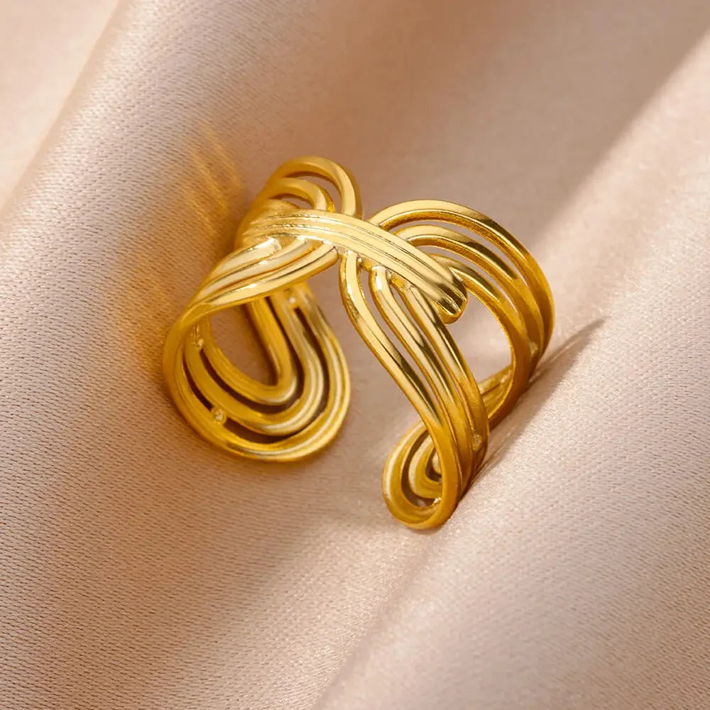 Bague Large Géométrique Acier Inoxydable doré – Style Vintage Minimaliste