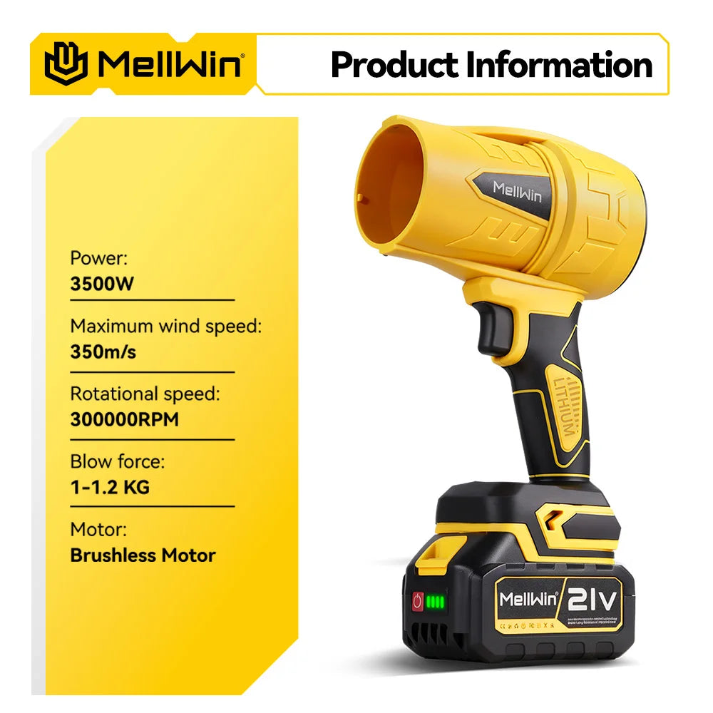 MELLWIN 3500 W – Souffleur Turbo Sans Balais 300 000 tr/min, Vitesse 350 m/s, Sécheur Voiture & Nettoyeur Poussière