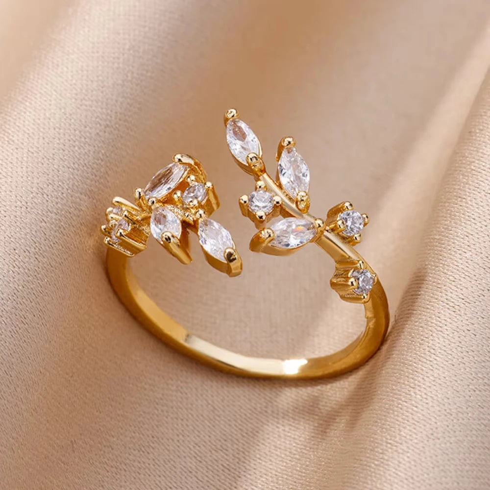 Bague Femme Géométrique en Acier Inoxydable – Zircon Œil Maléfique, Plaqué Or, Ajustable, Bijou Tendance