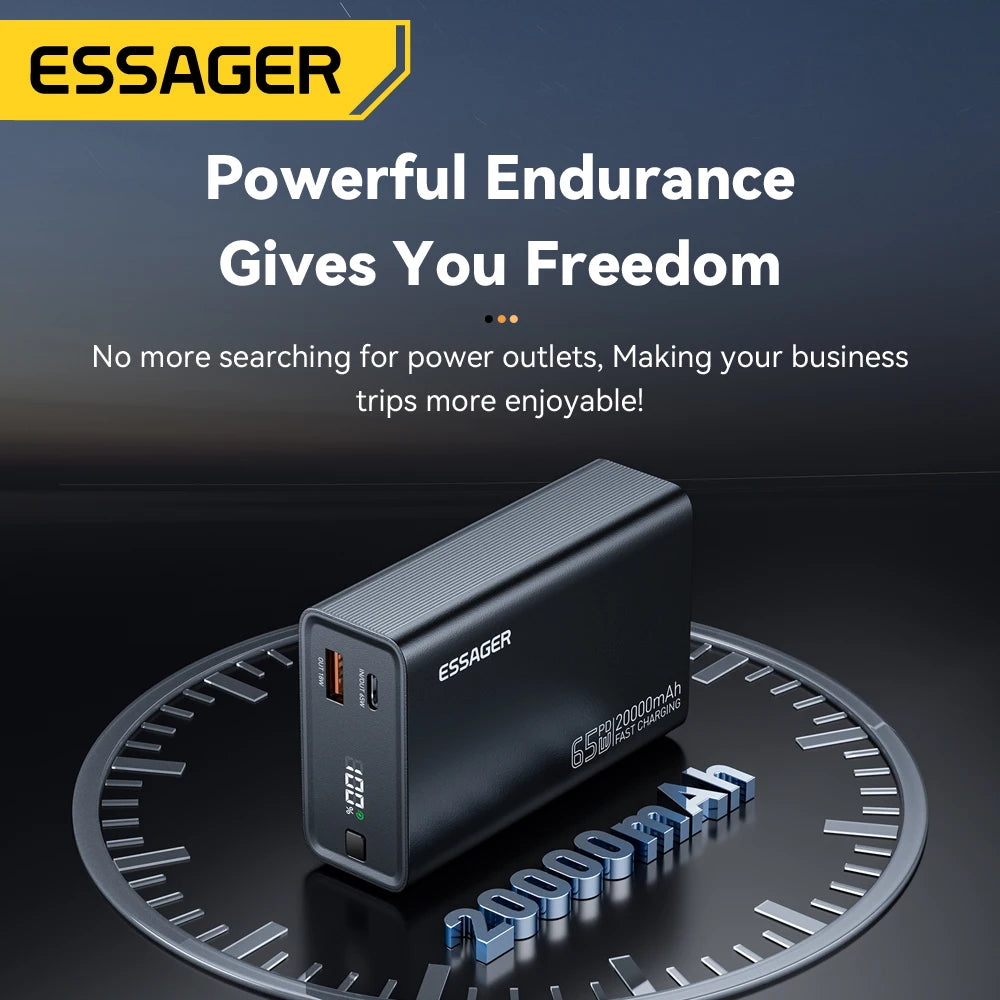 Batterie Externe 20000mAh 65W Charge Rapide – Essager | USB-C PD, Affichage LED