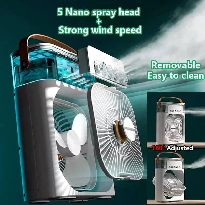 Ventilateur Climatiseur Portable 3-en-1 – Humidificateur & Veilleuse LED