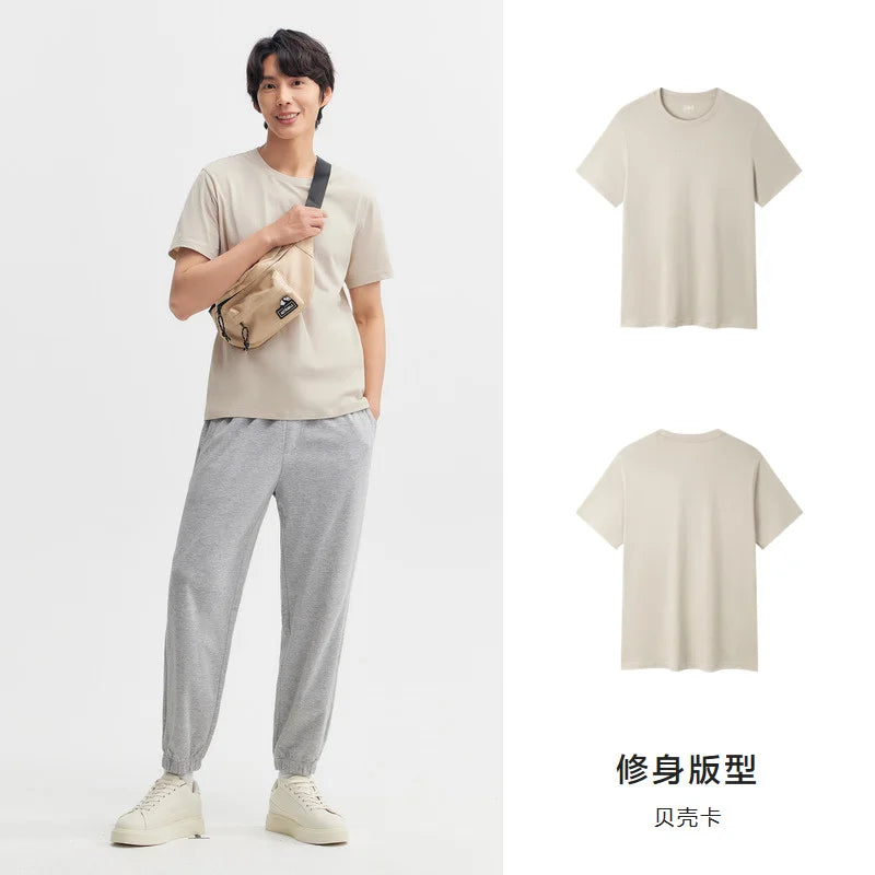 Semir Short Sleeve Men T-Shirt Cotton 2026 Summer New Man Clothing Thin And Versatile T Shirt Couples Solid Color Tops