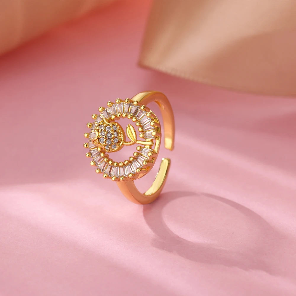 Bague Femme Géométrique en Acier Inoxydable – Zircon Œil Maléfique, Plaqué Or, Ajustable, Bijou Tendance