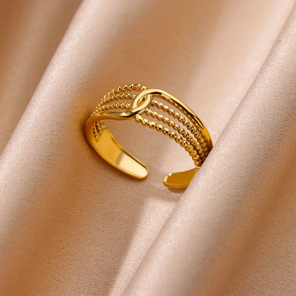 Bague Large Géométrique Acier Inoxydable doré – Style Vintage Minimaliste