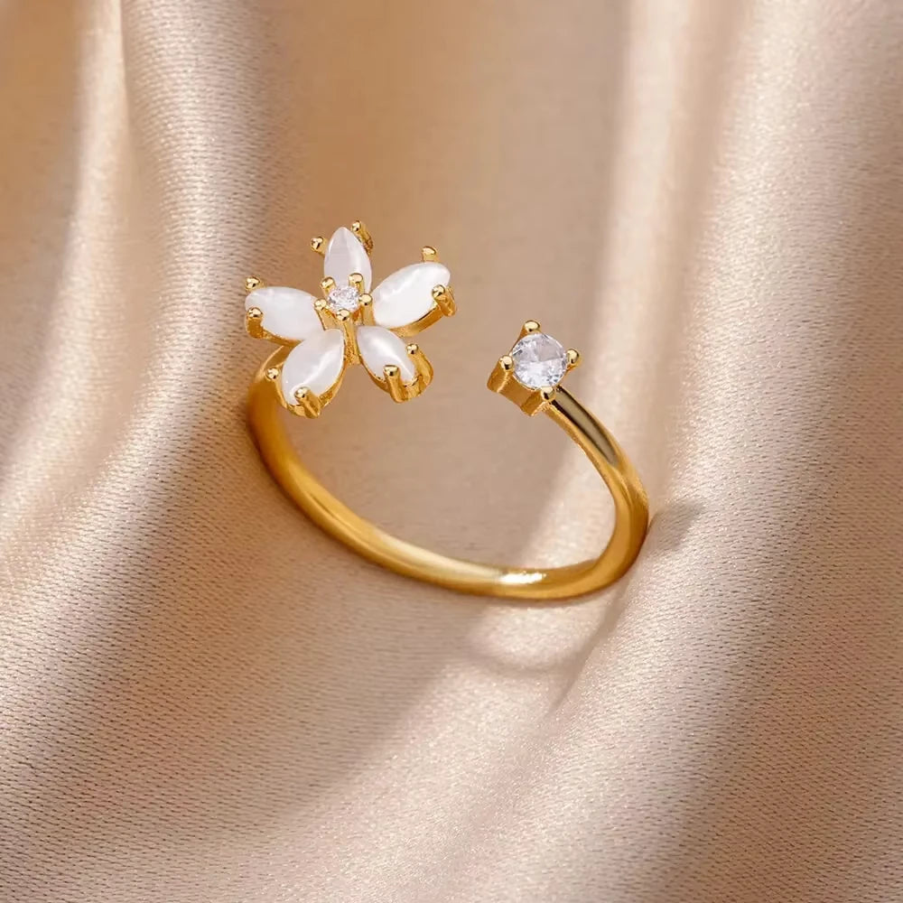 Bague Femme Géométrique en Acier Inoxydable – Zircon Œil Maléfique, Plaqué Or, Ajustable, Bijou Tendance