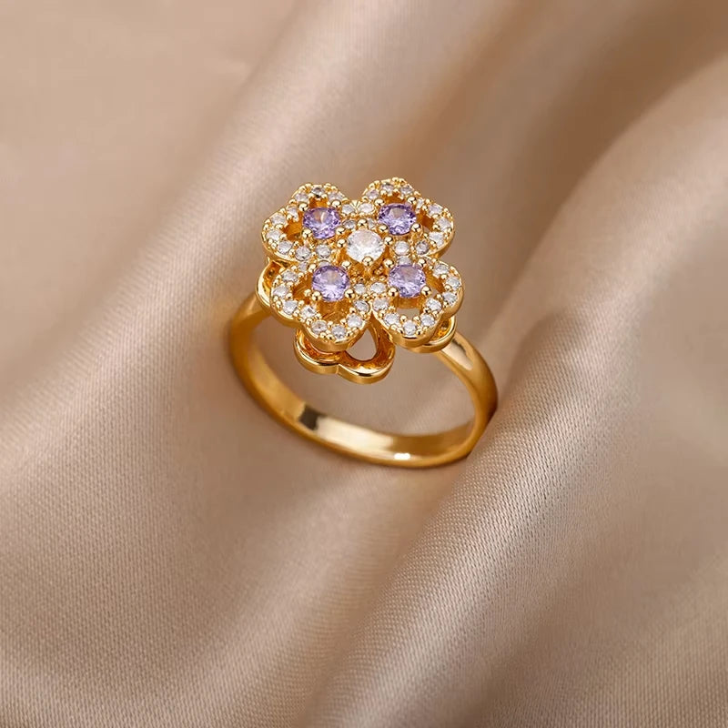 Bague Femme Géométrique en Acier Inoxydable – Zircon Œil Maléfique, Plaqué Or, Ajustable, Bijou Tendance