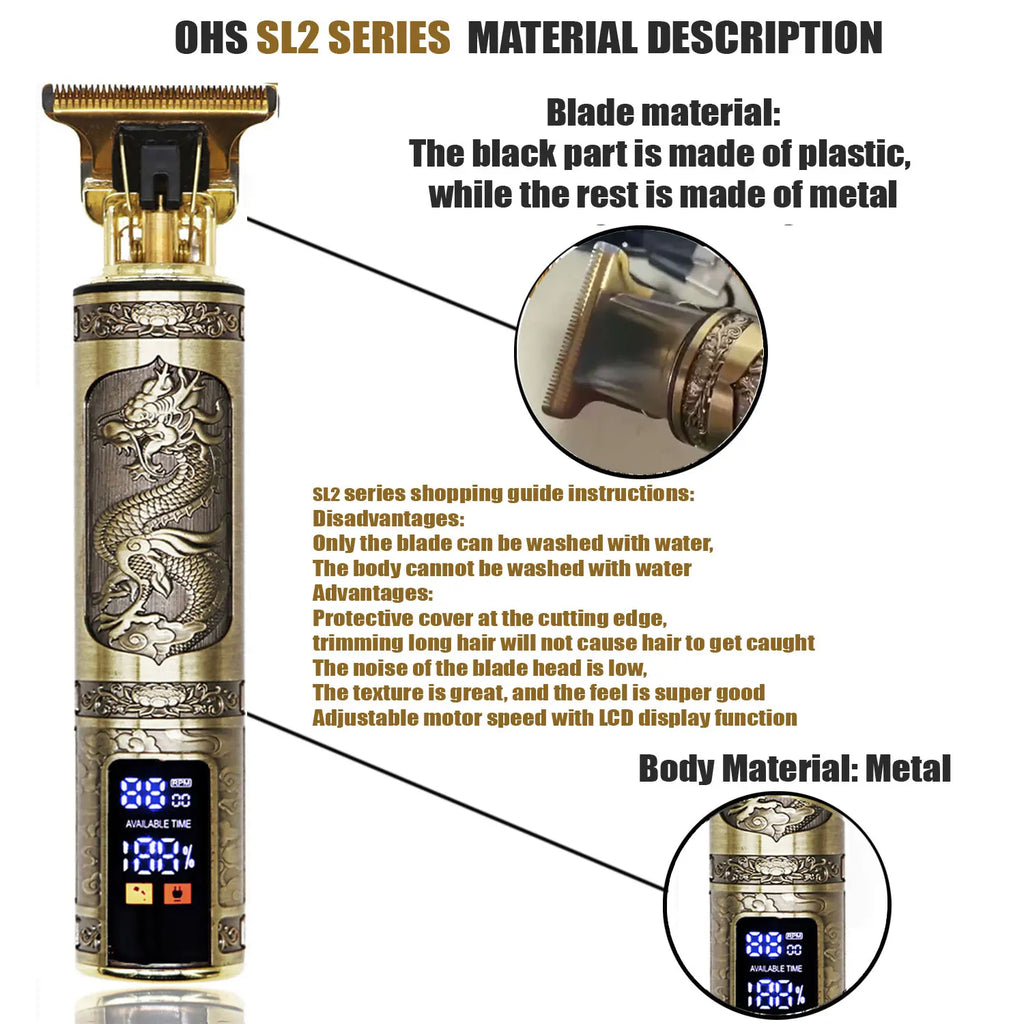Tondeuse Électrique T9 Dragon – Rasoir Sans Fil Rechargeable pour Homme