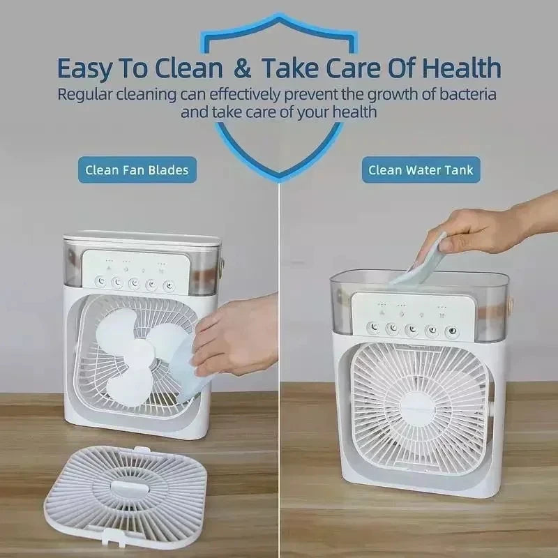 Ventilateur Climatiseur Portable 3-en-1 – Humidificateur & Veilleuse LED