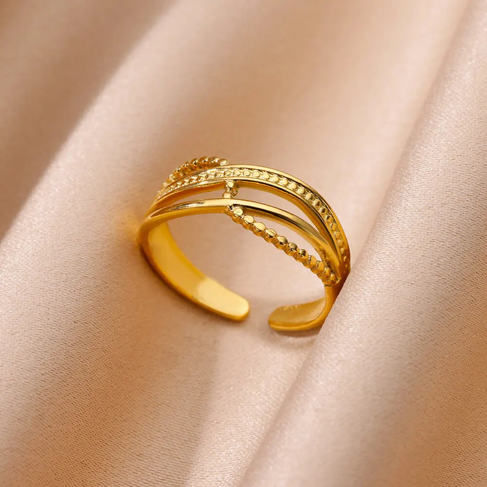 Bague Large Géométrique Acier Inoxydable doré – Style Vintage Minimaliste