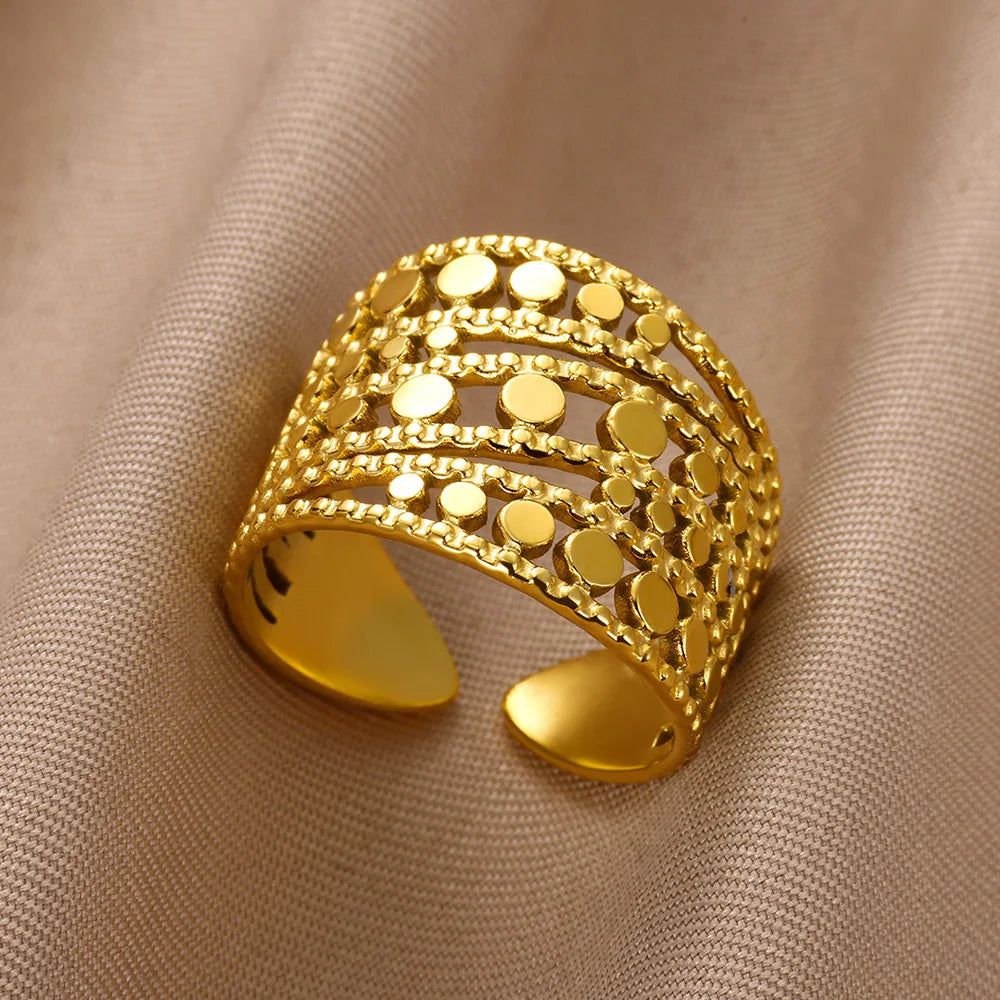 Bague Large Géométrique Acier Inoxydable doré – Style Vintage Minimaliste