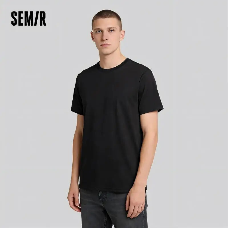Semir Short Sleeve Men T-Shirt Cotton 2026 Summer New Man Clothing Thin And Versatile T Shirt Couples Solid Color Tops