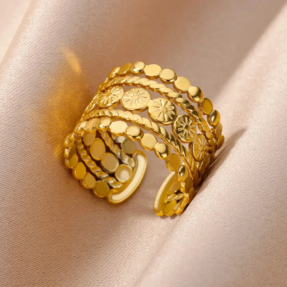 Bague Large Géométrique Acier Inoxydable doré – Style Vintage Minimaliste