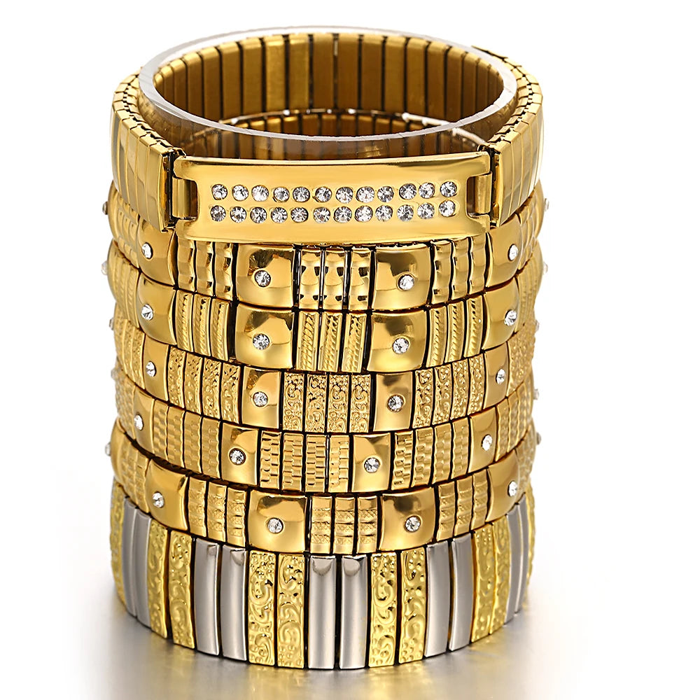 Bracelet Jonc Ajustable Plaqué Or 18K – Acier Inoxydable & Zirconia