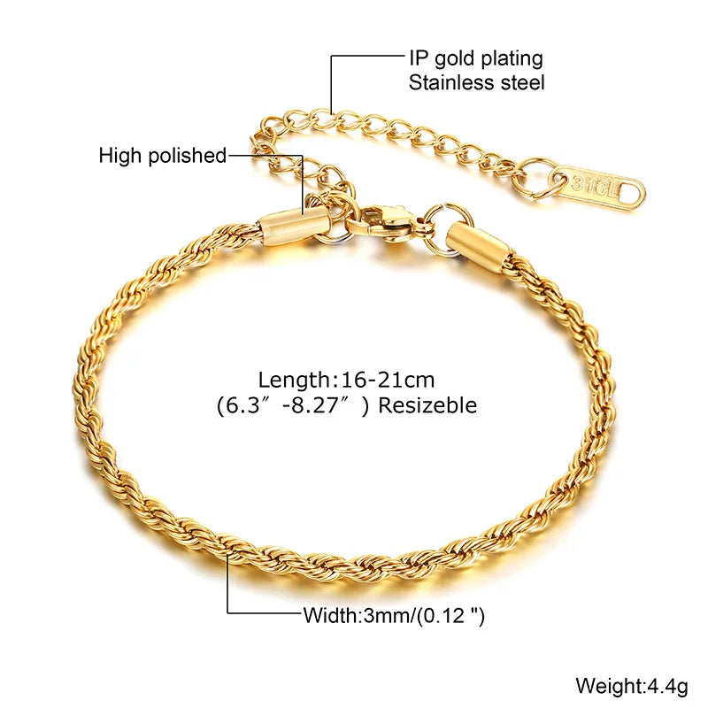 Bracelet Femme en Acier Inoxydable doré – Chaîne Fine Empilable, Résistant à l'Eau, Bijou Tendance Anti-Ternissement