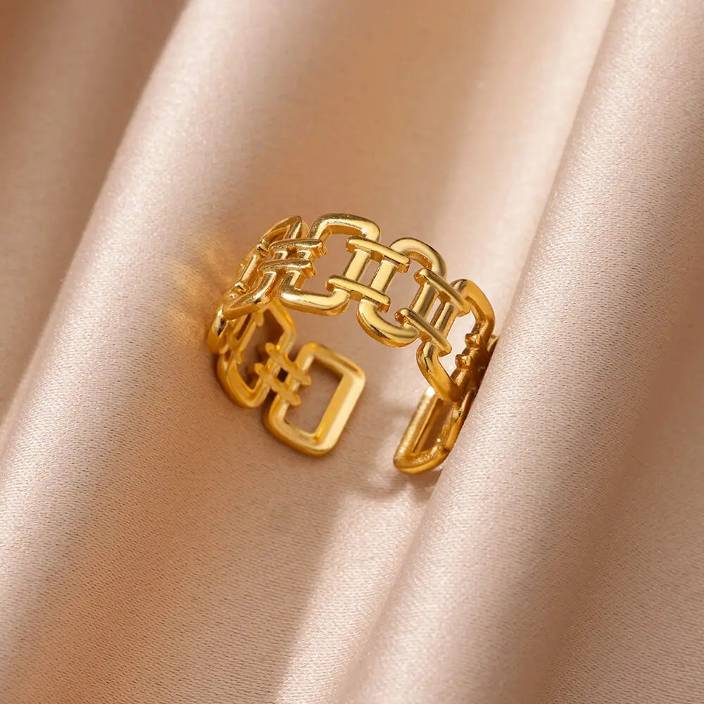 Bague Large Géométrique Acier Inoxydable doré – Style Vintage Minimaliste