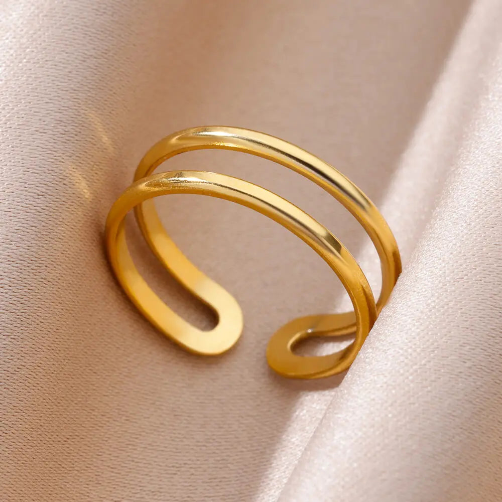 Bague Large Géométrique Acier Inoxydable doré – Style Vintage Minimaliste