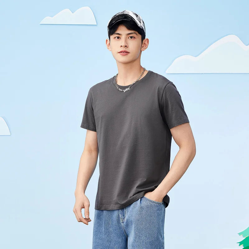 Semir Short Sleeve Men T-Shirt Cotton 2026 Summer New Man Clothing Thin And Versatile T Shirt Couples Solid Color Tops