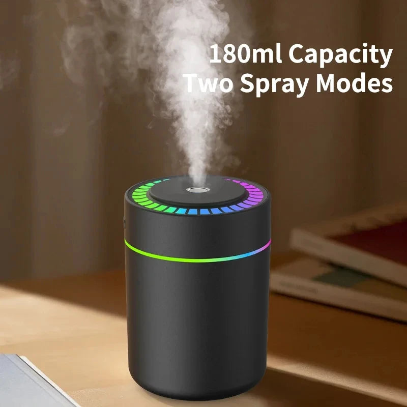 Mini Humidificateur USB 180ml – Diffuseur d'Arômes, Purificateur d'Air & Lumières LED pour Voiture, Bureau et Chambre