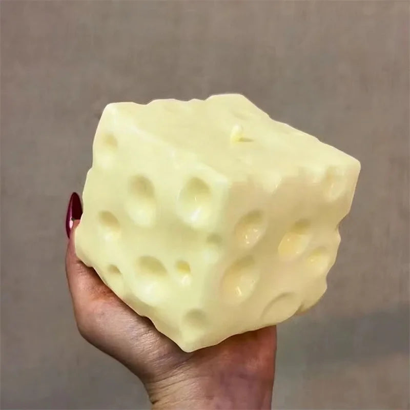 Cube de Fromage Géant – Balle Anti-Stress Malléable, Jouet Sensoriel ASMR, Cadeau Festival