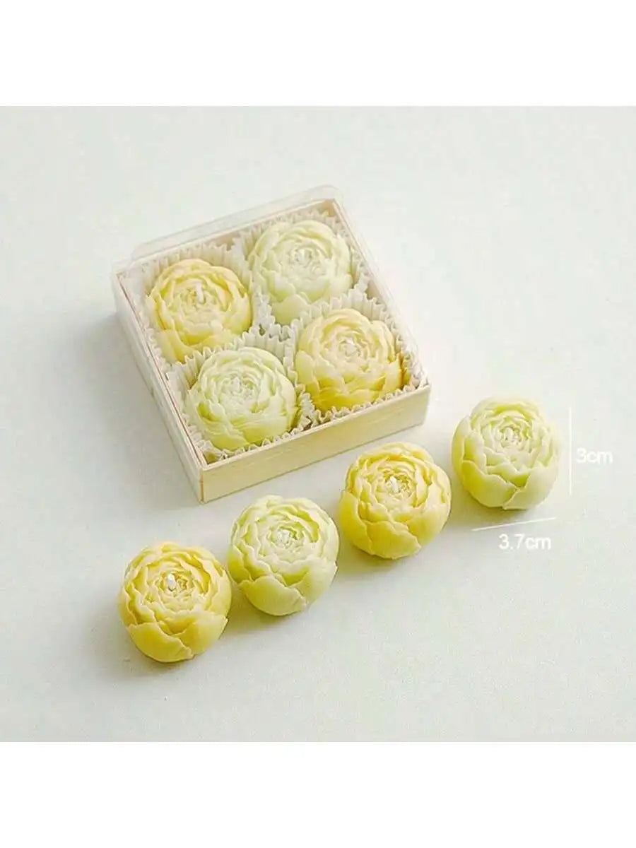 Coffret 4 Bougies Artisanales en Forme de Rose – Cire de Soja, Parfumées, Cadeau Saint-Valentin