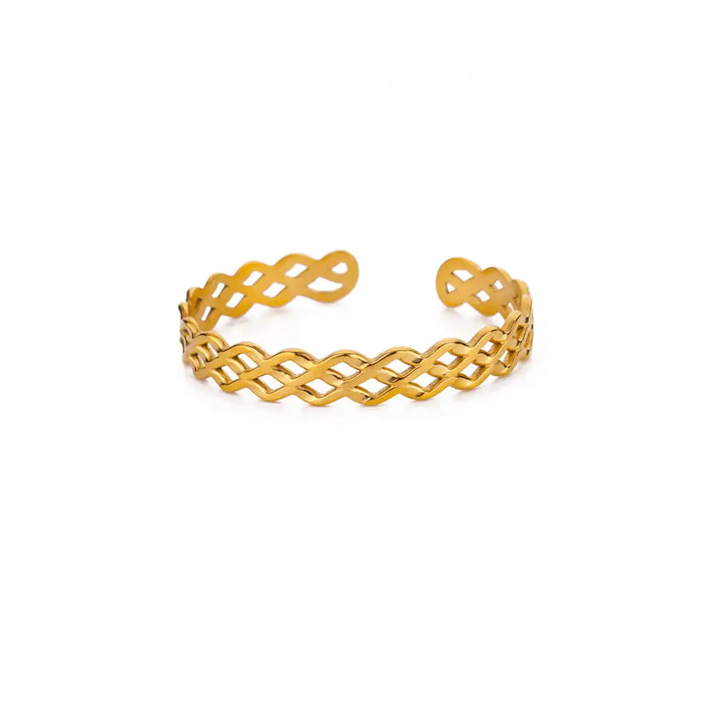 Bracelet Jonc Manchette Fleur – Acier Inoxydable Doré