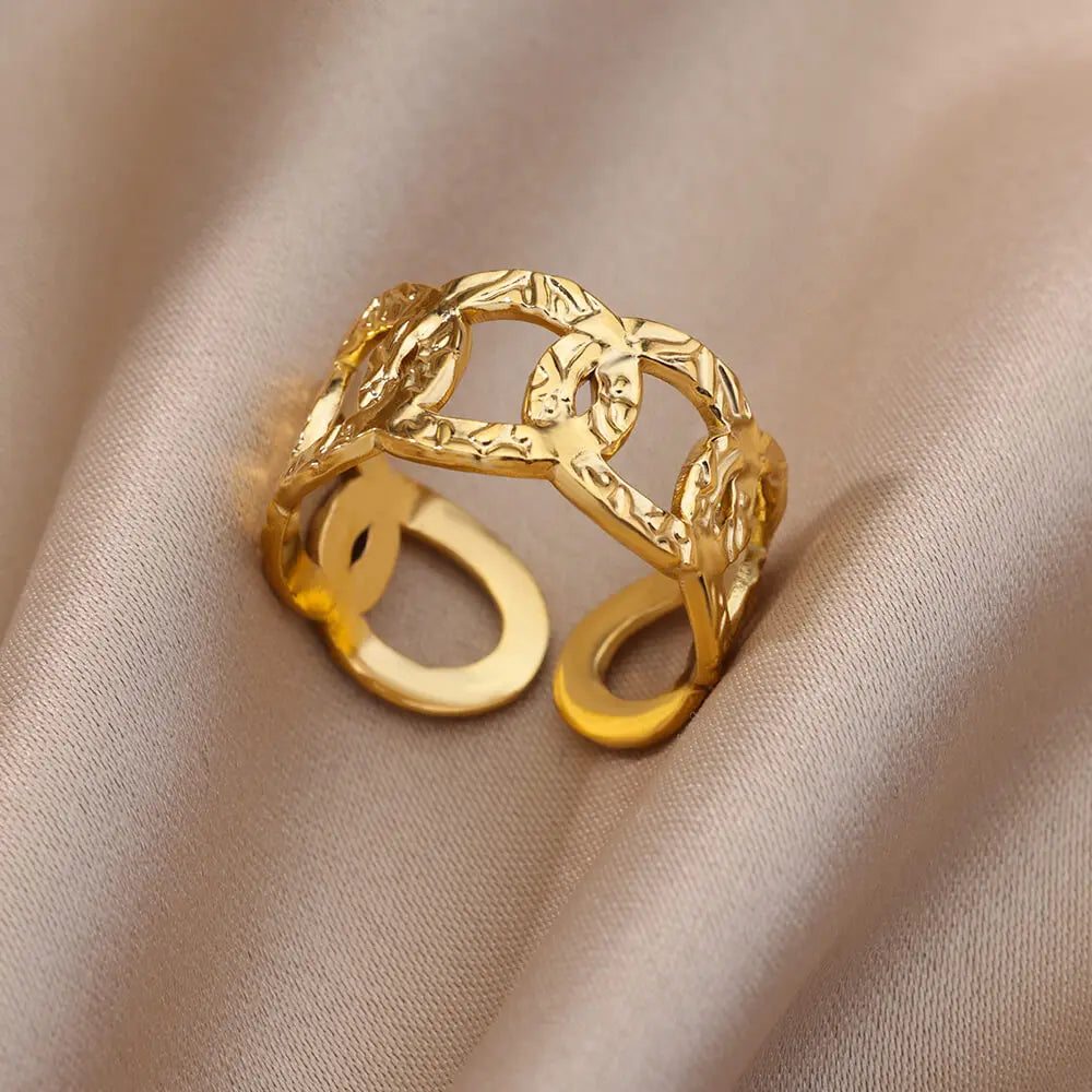 Bague Large Géométrique Acier Inoxydable doré – Style Vintage Minimaliste