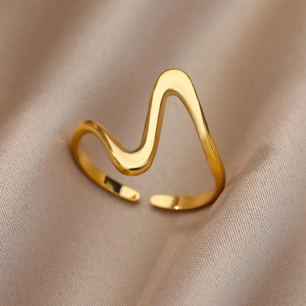 Bague Large Géométrique Acier Inoxydable doré – Style Vintage Minimaliste