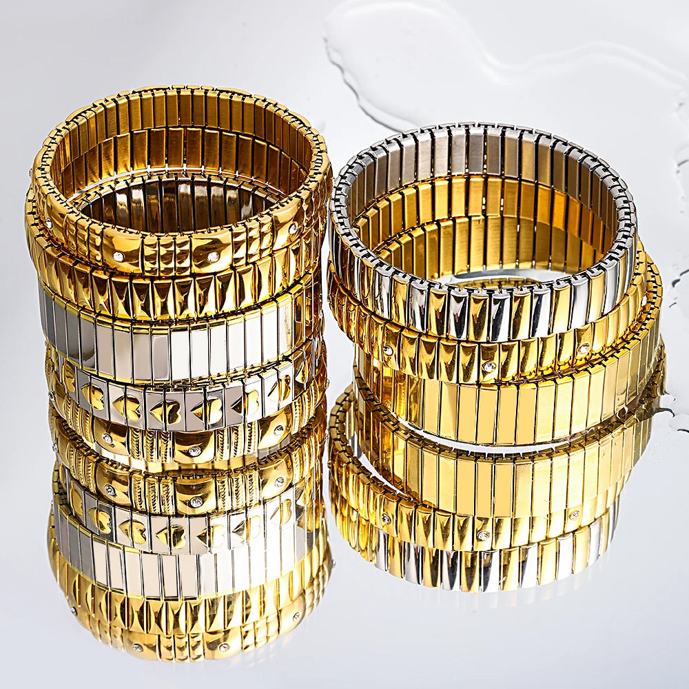 Bracelet Jonc Ajustable Plaqué Or 18K – Acier Inoxydable & Zirconia