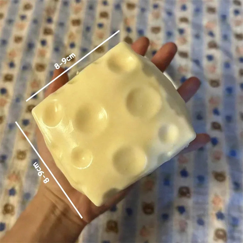 Cube de Fromage Géant – Balle Anti-Stress Malléable, Jouet Sensoriel ASMR, Cadeau Festival