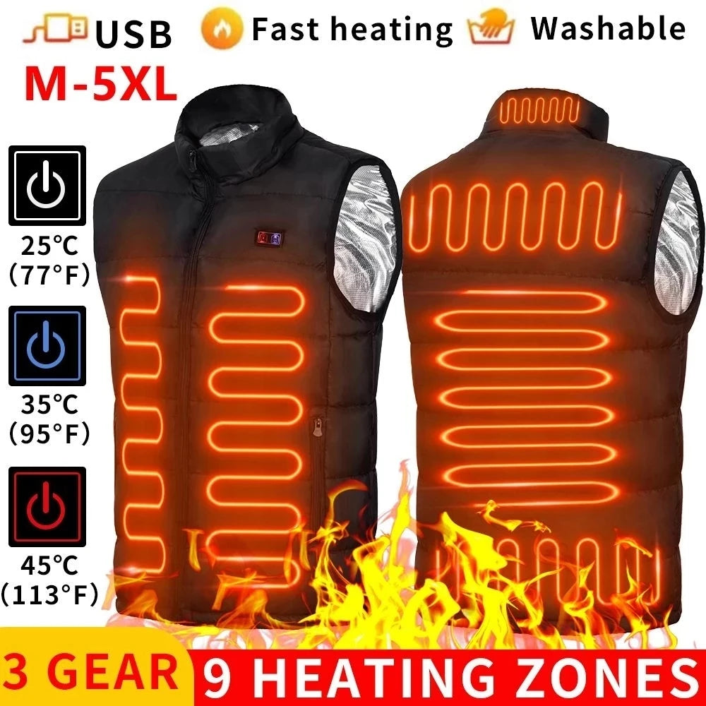 Veste Chauffante 9 Zones – Technologie Graphène, Alimentation USB, 3 Niveaux de Chaleur, Homme & Femme