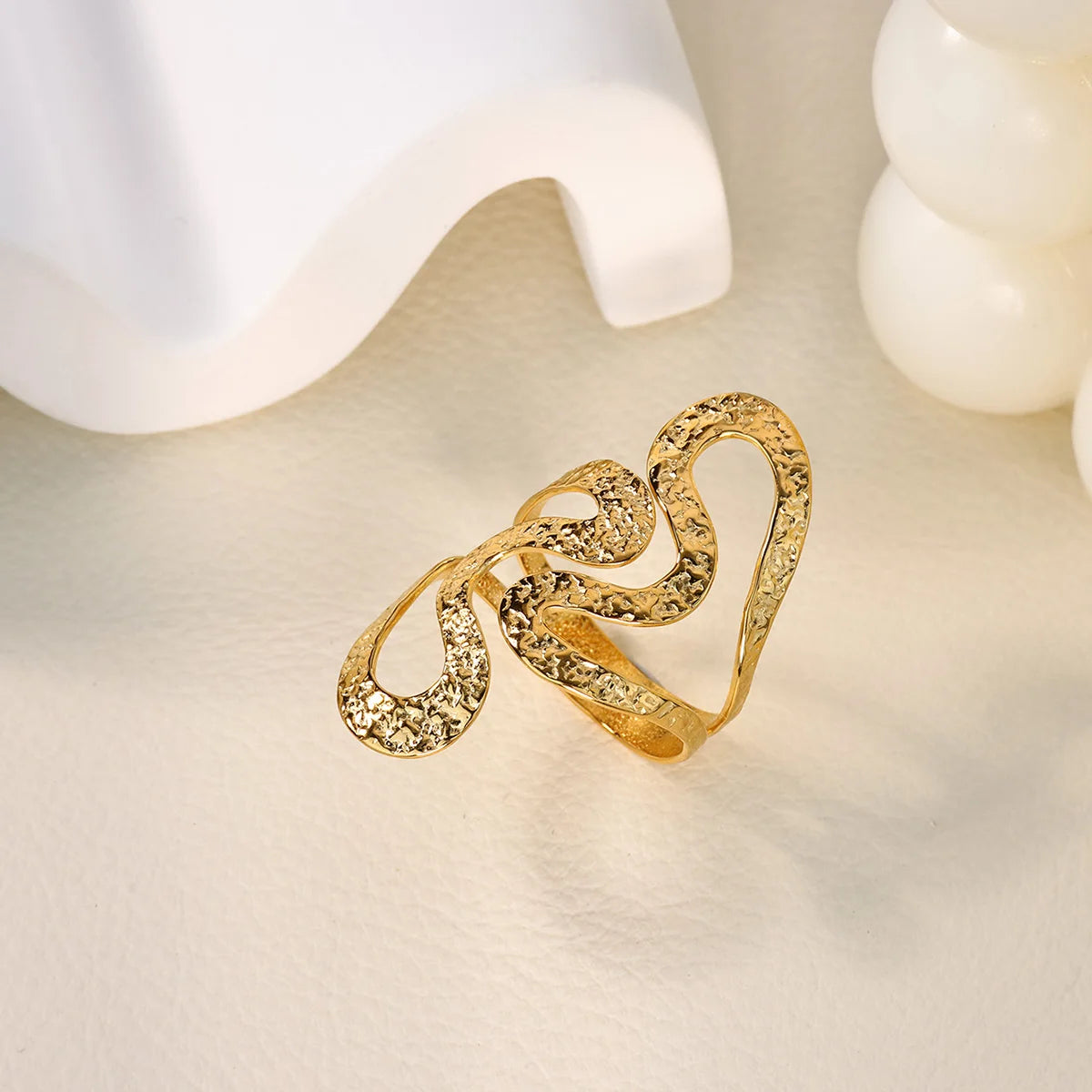 Bague Large Géométrique Acier Inoxydable doré – Style Vintage Minimaliste